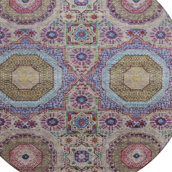 8' Purple And Teal Blue Round Medallion Washable Indoor Outdoor Area Rug Photo 4