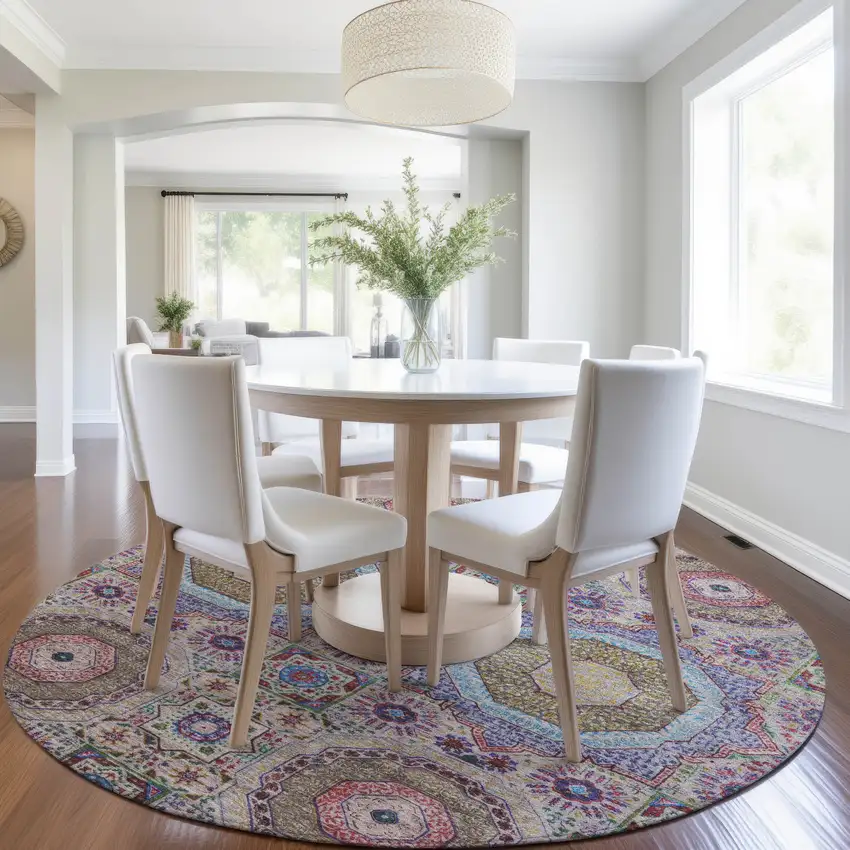 8' Purple And Teal Blue Round Medallion Washable Indoor Outdoor Area Rug Photo 6