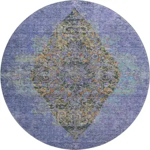 Photo of 8' Purple And Teal Medallion Washable Round Rug With UV Protection