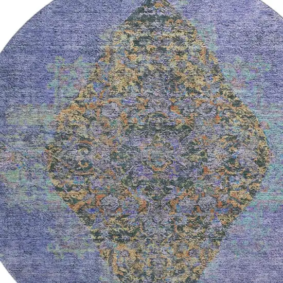 8' Purple And Teal Medallion Washable Round Rug With UV Protection Photo 3