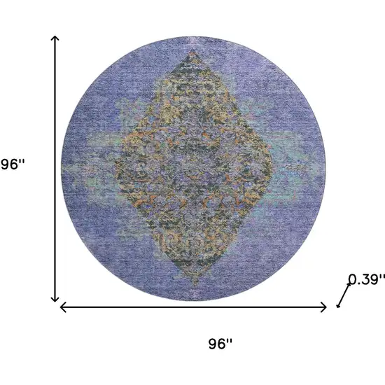 8' Purple And Teal Medallion Washable Round Rug With UV Protection Photo 8