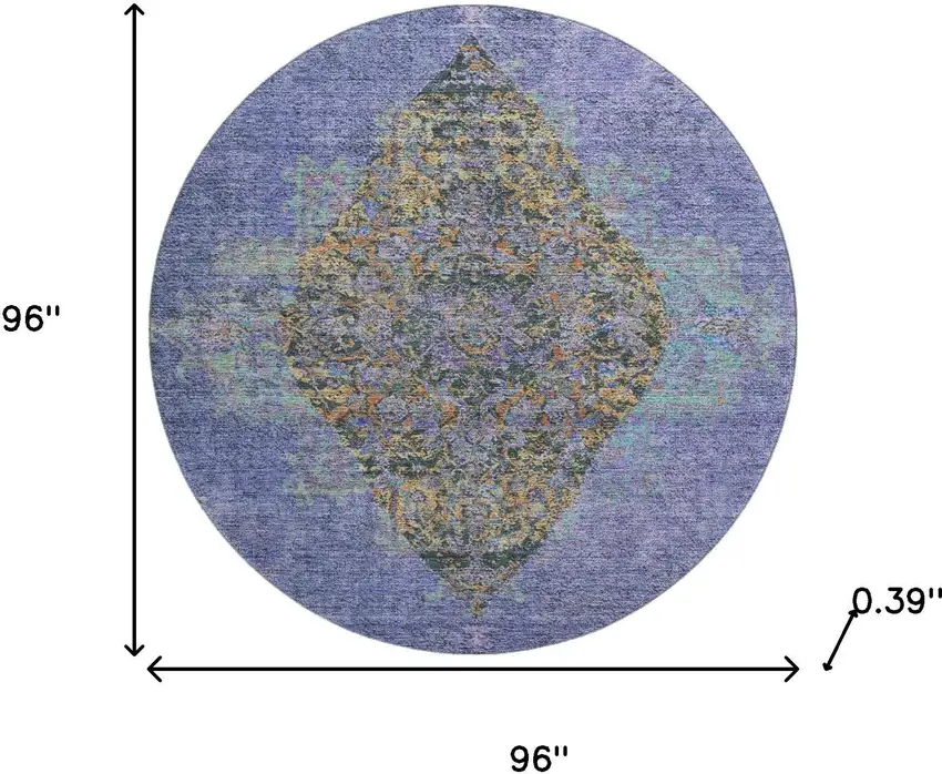 8' Purple And Teal Medallion Washable Round Rug With UV Protection Photo 8