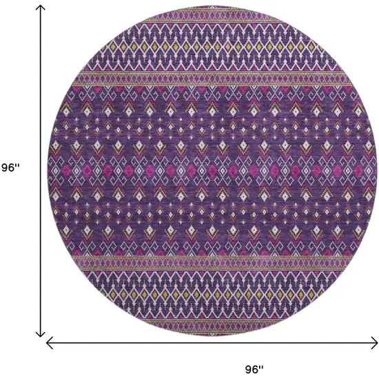 8' Purple And Yellow Tribal Washable Round Rug With UV Protection Photo 5