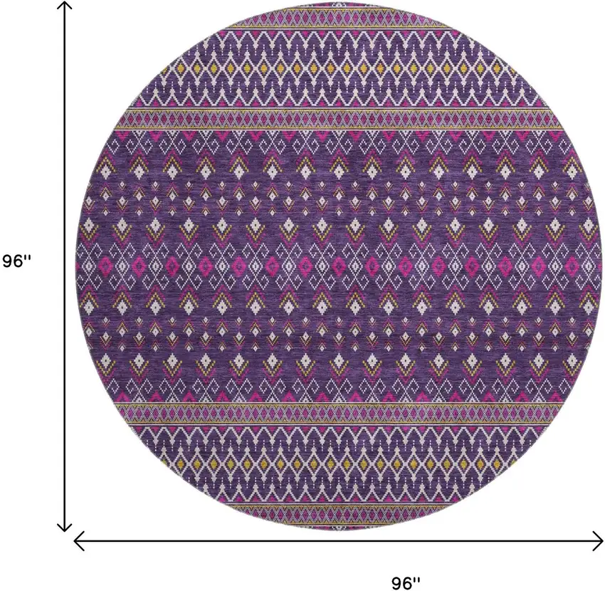 8' Purple And Yellow Tribal Washable Round Rug With UV Protection Photo 5