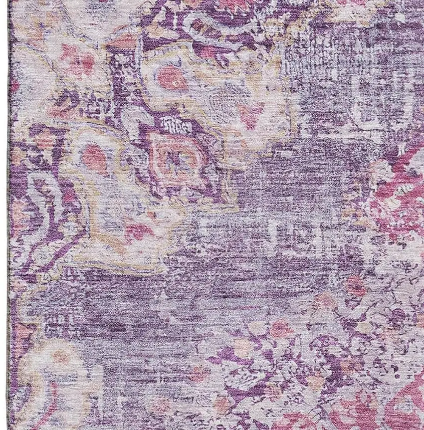 8' Purple Beige And Ivory Floral Washable Area Rug With UV Protection Photo 3