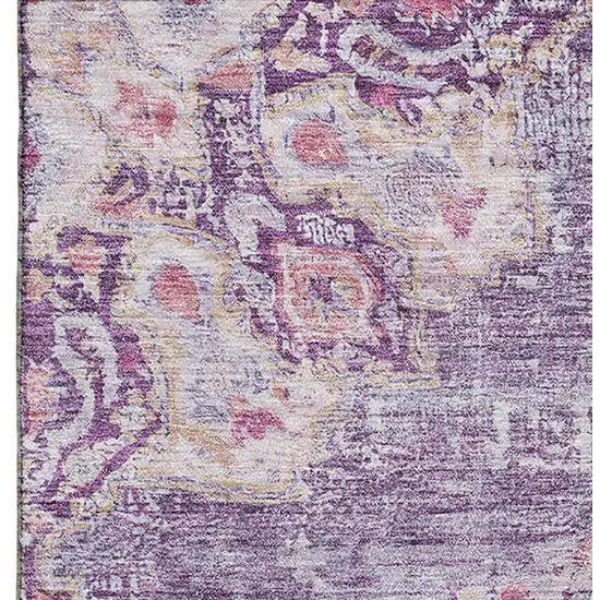 8' Purple Beige And Ivory Floral Washable Area Rug With UV Protection Photo 2