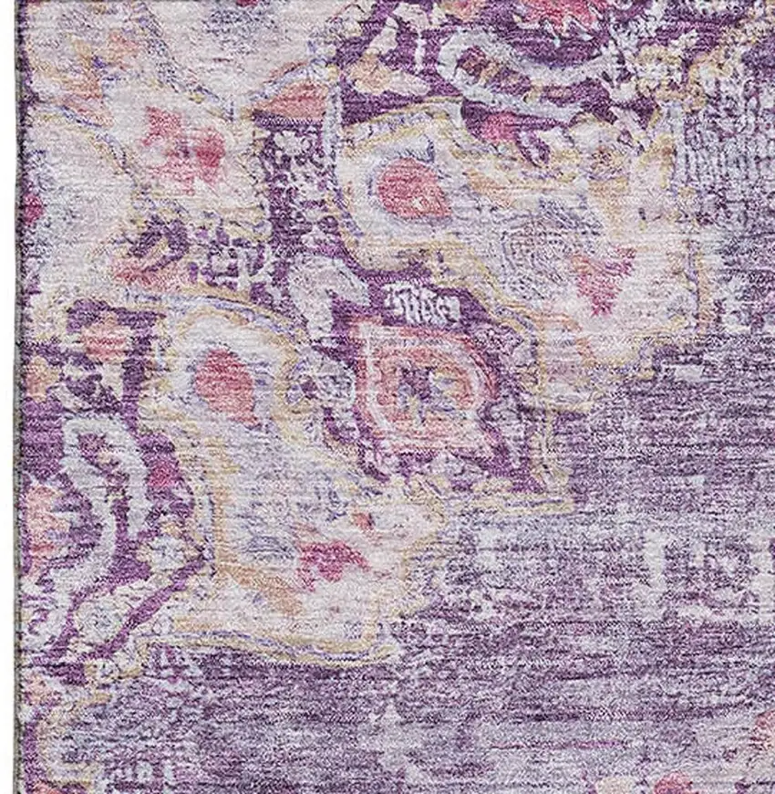 8' Purple Beige And Ivory Floral Washable Area Rug With UV Protection Photo 2