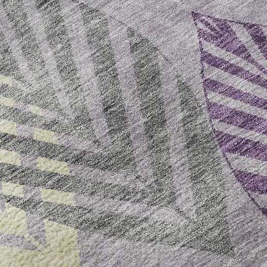 8' Purple Beige And Ivory Floral Washable Round Rug With UV Protection Photo 8