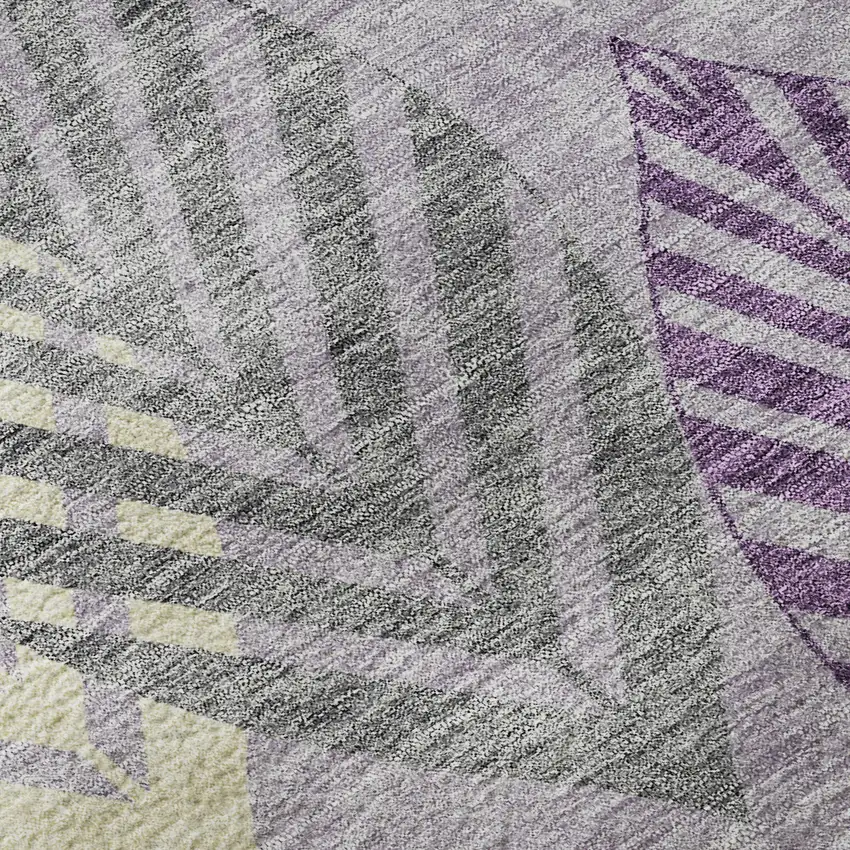 8' Purple Beige And Ivory Floral Washable Round Rug With UV Protection Photo 8