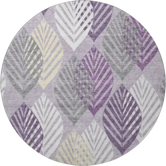 8' Purple Beige And Ivory Floral Washable Round Rug With UV Protection Photo 3