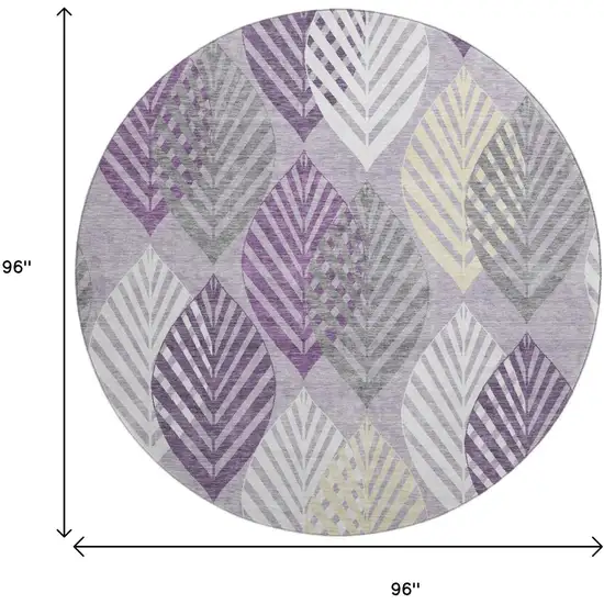 8' Purple Beige And Ivory Floral Washable Round Rug With UV Protection Photo 9