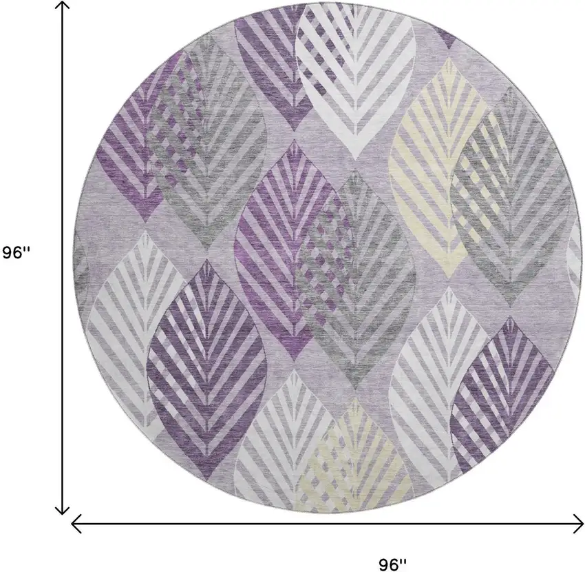 8' Purple Beige And Ivory Floral Washable Round Rug With UV Protection Photo 9