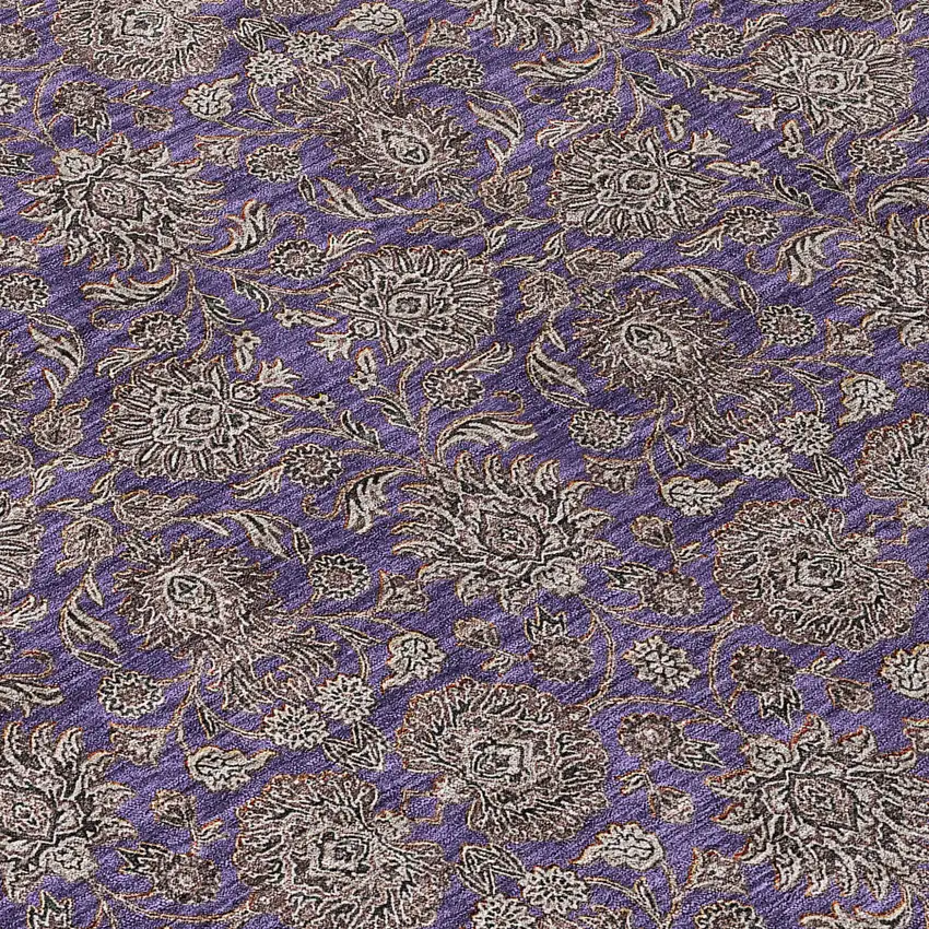 8' Purple Beige And Taupe Round Floral Washable Indoor Outdoor Area Rug Photo 8
