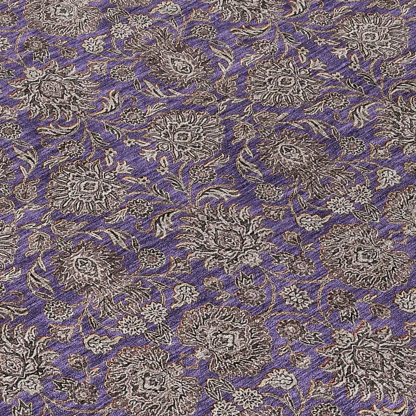 8' Purple Beige And Taupe Round Floral Washable Indoor Outdoor Area Rug Photo 8