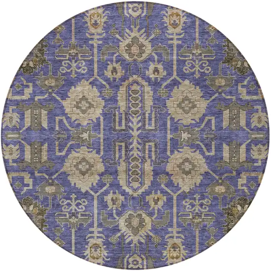 8' Purple Beige And Taupe Round Oriental Washable Indoor Outdoor Area Rug Photo 6