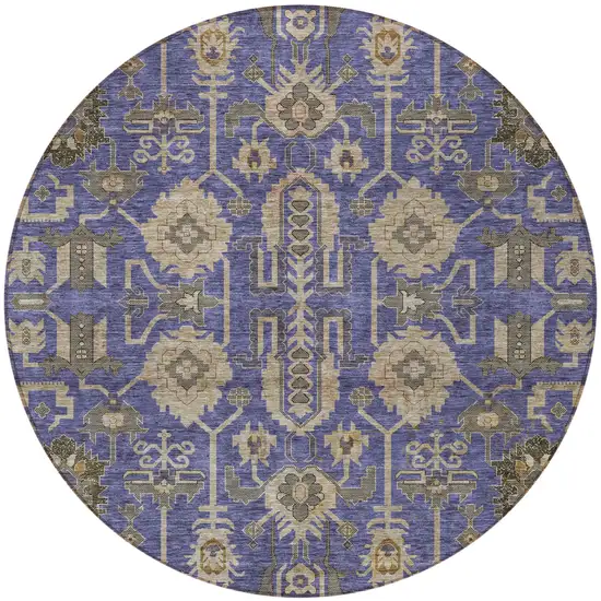8' Purple Beige And Taupe Round Oriental Washable Indoor Outdoor Area Rug Photo 6
