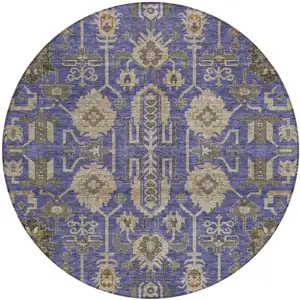 Photo of 8' Purple Beige And Taupe Round Oriental Washable Indoor Outdoor Area Rug