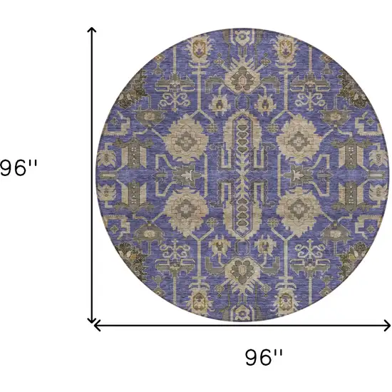 8' Purple Beige And Taupe Round Oriental Washable Indoor Outdoor Area Rug Photo 9