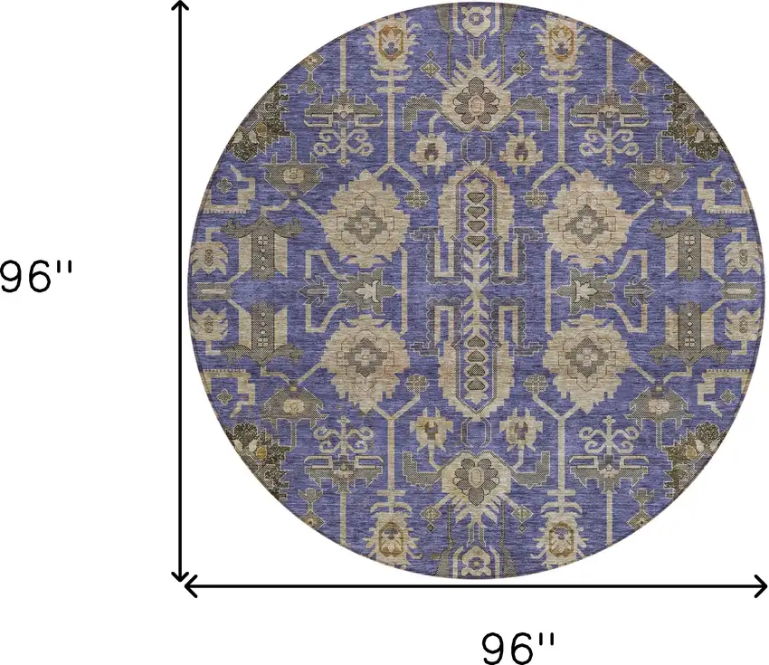 8' Purple Beige And Taupe Round Oriental Washable Indoor Outdoor Area Rug Photo 9