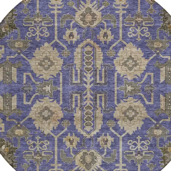 8' Purple Beige And Taupe Round Oriental Washable Indoor Outdoor Area Rug Photo 5