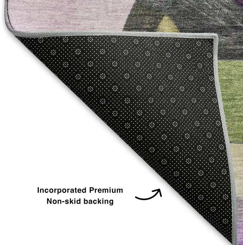 8' Purple Black And Yellow Abstract Washable Round Rug With UV Protection Photo 5