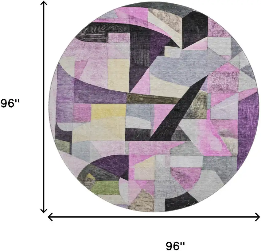 8' Purple Black And Yellow Abstract Washable Round Rug With UV Protection Photo 9