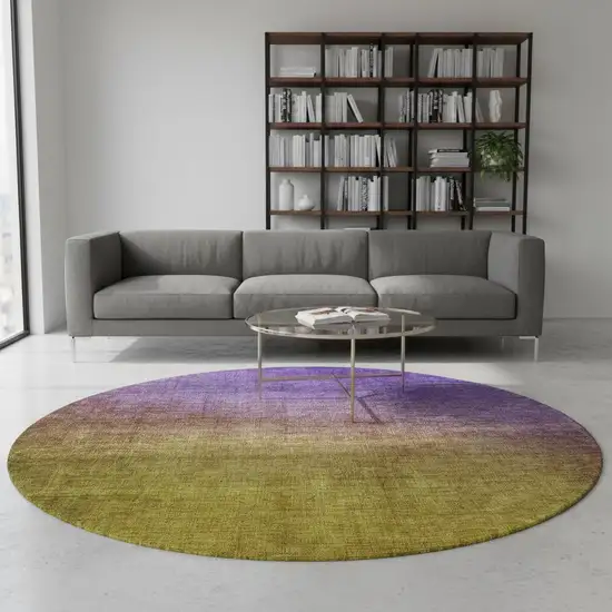 8' Purple Blue And Gold Ombre Washable Round Rug With UV Protection Photo 2