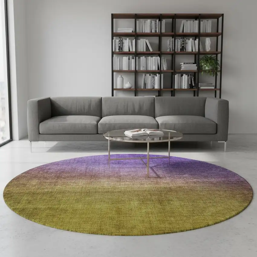 8' Purple Blue And Gold Ombre Washable Round Rug With UV Protection Photo 2