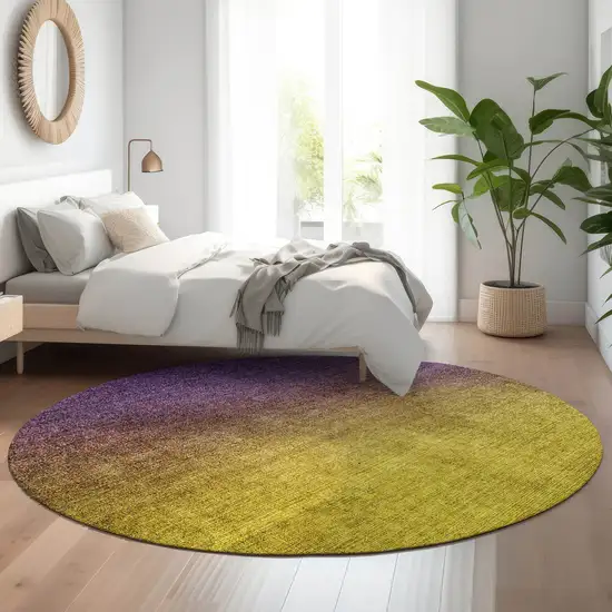 8' Purple Blue And Gold Ombre Washable Round Rug With UV Protection Photo 5