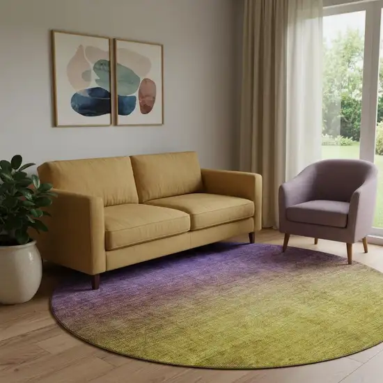 8' Purple Blue And Gold Ombre Washable Round Rug With UV Protection Photo 1