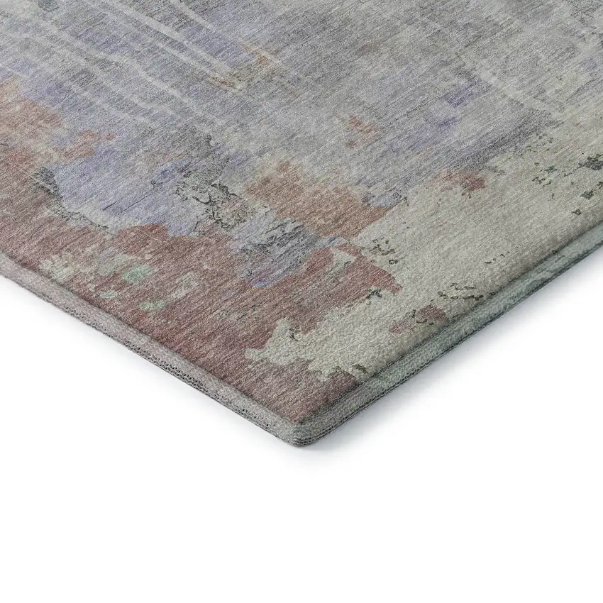 8' Purple Blue And Gray Abstract Washable Area Rug With UV Protection Photo 7