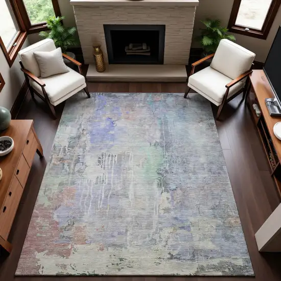 8' Purple Blue And Gray Abstract Washable Area Rug With UV Protection Photo 5