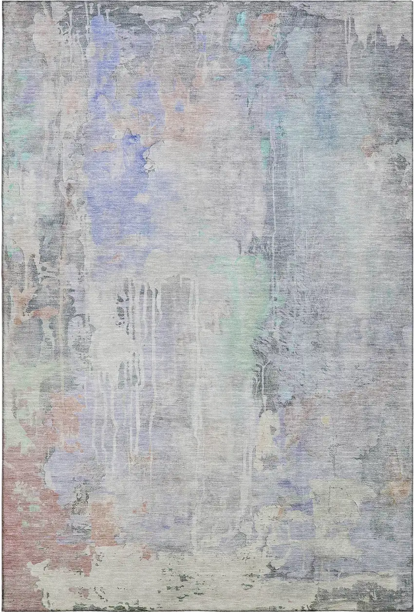 8' Purple Blue And Gray Abstract Washable Area Rug With UV Protection Photo 1