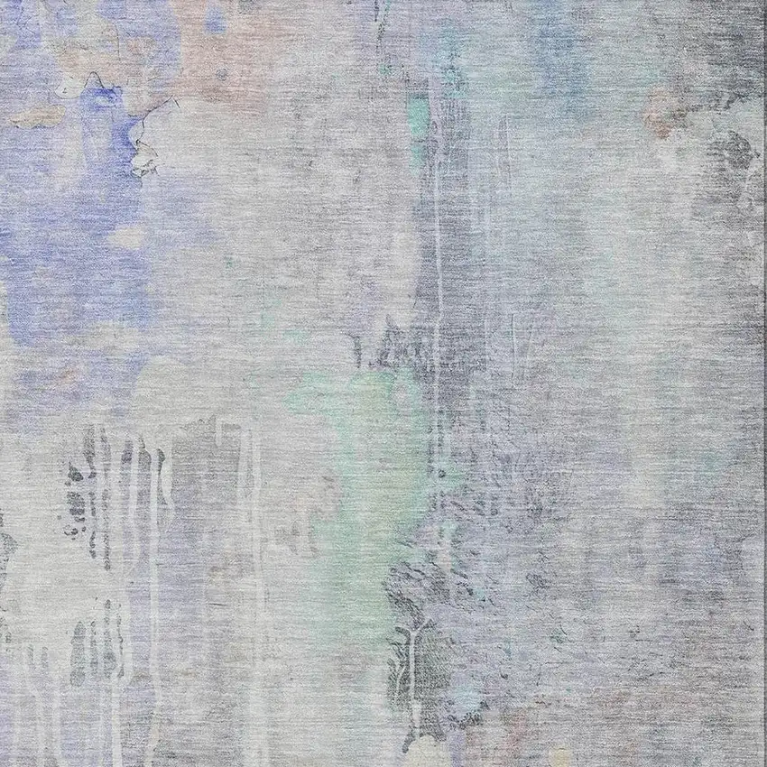 8' Purple Blue And Gray Abstract Washable Area Rug With UV Protection Photo 2