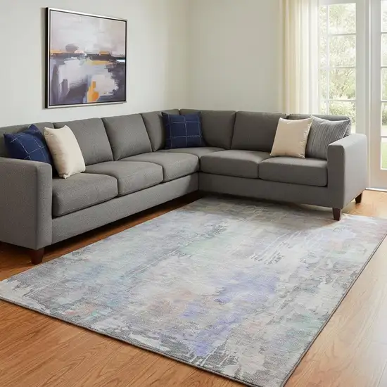 8' Purple Blue And Gray Abstract Washable Area Rug With UV Protection Photo 2
