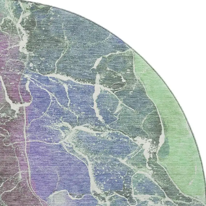 8' Purple Blue And Green Abstract Washable Round Rug With UV Protection Photo 3