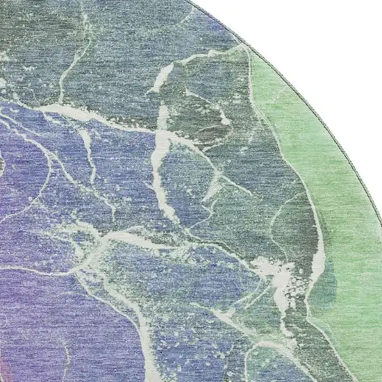 8' Purple Blue And Green Abstract Washable Round Rug With UV Protection Photo 2