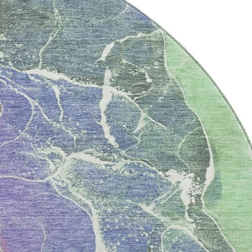 8' Purple Blue And Green Abstract Washable Round Rug With UV Protection Photo 2