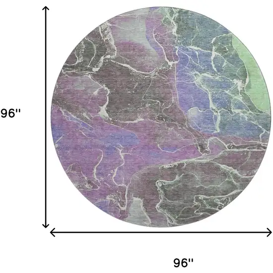 8' Purple Blue And Green Abstract Washable Round Rug With UV Protection Photo 9