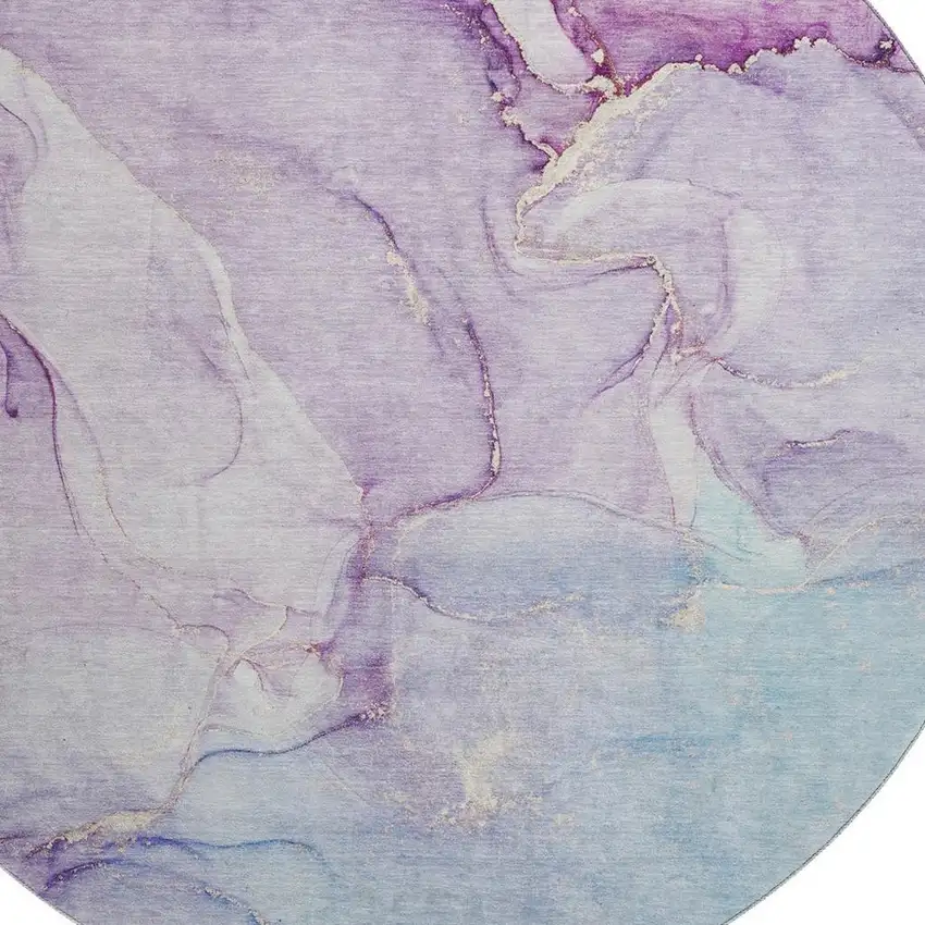 8' Purple Blue And Ivory Abstract Washable Round Rug With UV Protection Photo 3