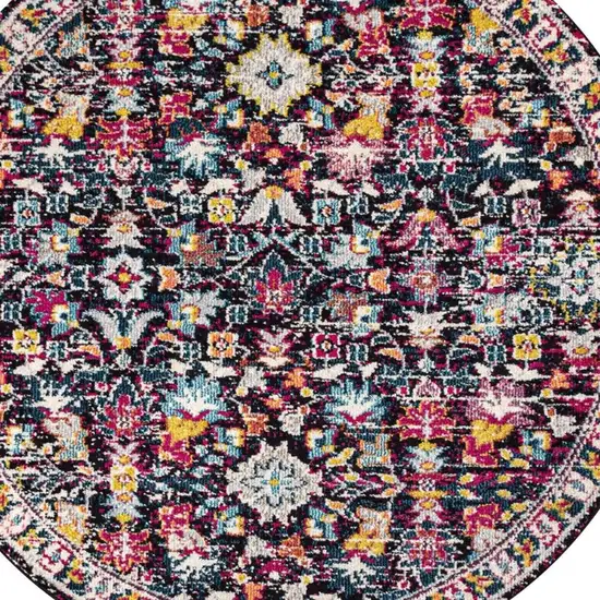 5' Purple Blue And Ivory Floral Round Rug Photo 3