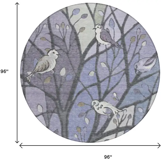 8' Purple Blue And Sage Round Botanical Leaves Washable Indoor Outdoor Area Rug Photo 3