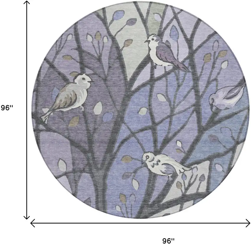 8' Purple Blue And Sage Round Botanical Leaves Washable Indoor Outdoor Area Rug Photo 3