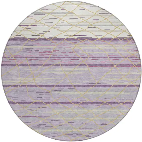 8' Purple Brown And Beige Round Striped Washable Indoor Outdoor Area Rug Photo 2