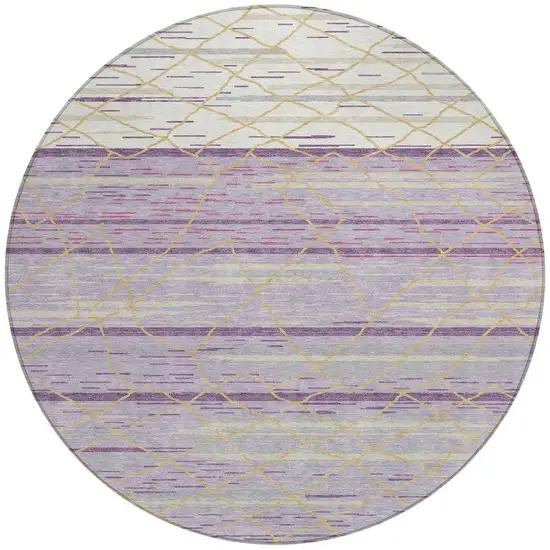 8' Purple Brown And Beige Round Striped Washable Indoor Outdoor Area Rug Photo 6