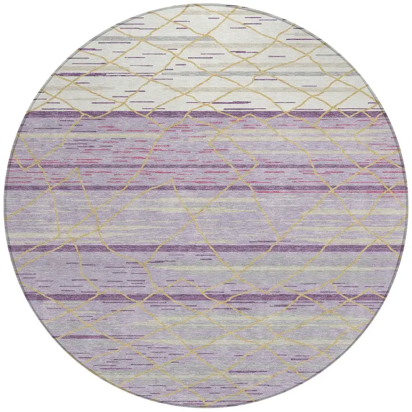 8' Purple Brown And Beige Round Striped Washable Indoor Outdoor Area Rug Photo 6
