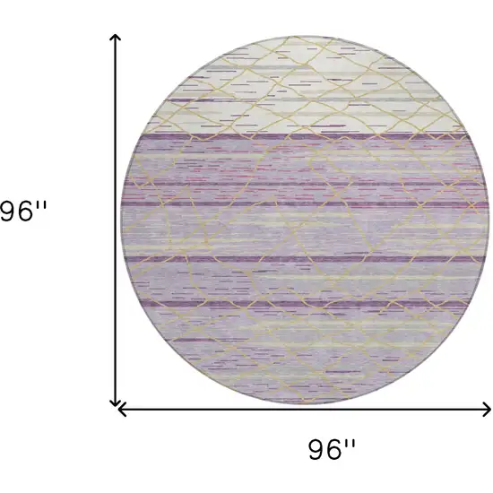 8' Purple Brown And Beige Round Striped Washable Indoor Outdoor Area Rug Photo 3