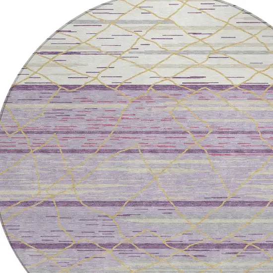8' Purple Brown And Beige Round Striped Washable Indoor Outdoor Area Rug Photo 5