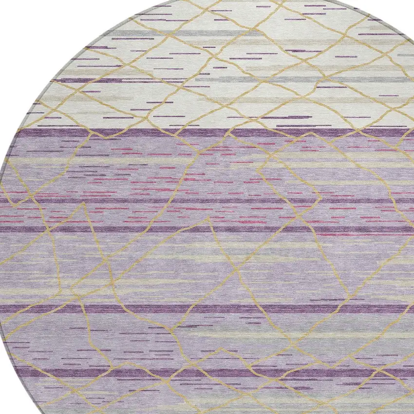 8' Purple Brown And Beige Round Striped Washable Indoor Outdoor Area Rug Photo 5