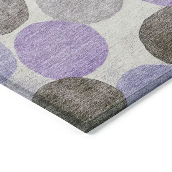 8' Purple Brown And Ivory Round Geometric Washable Indoor Outdoor Area Rug Photo 8
